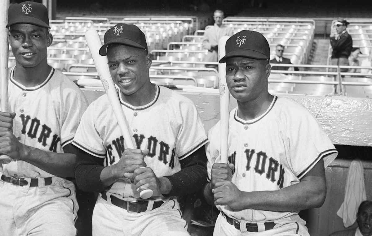 Former Giants Monte Irvin, Willie Mays and Hank Thompson