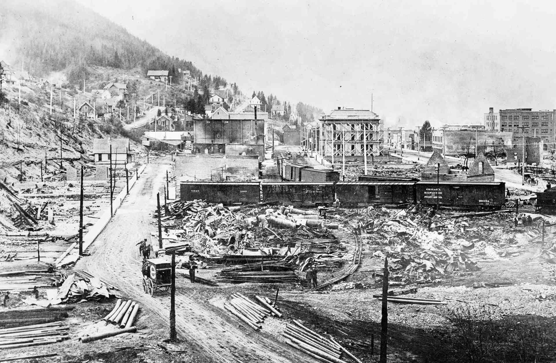 Destruction in Wallace, Idaho after the Great Fire of 1910.