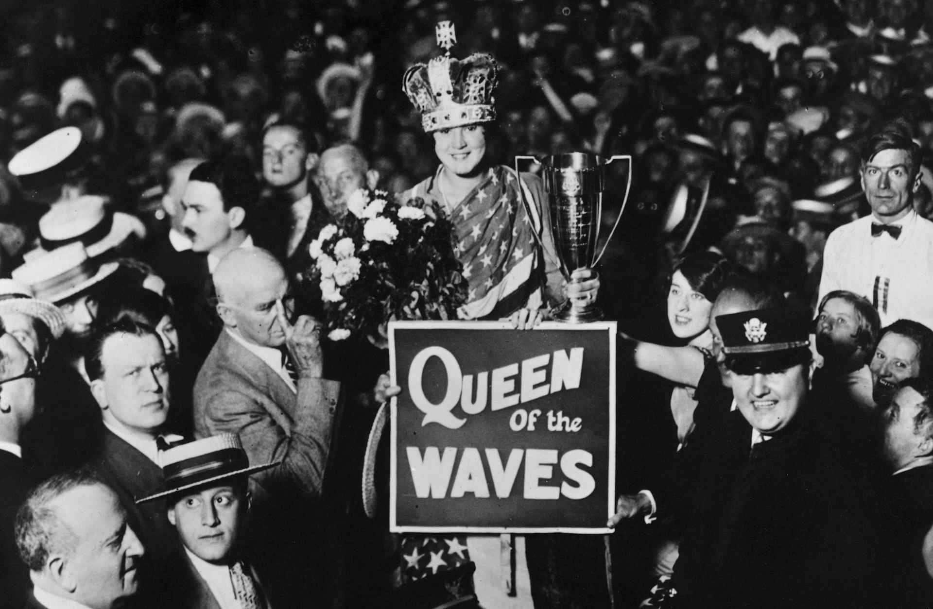 Ederle is honored for her historic swim and crowned 'Queen of the Waves,' September 8, 1926, in New York City.