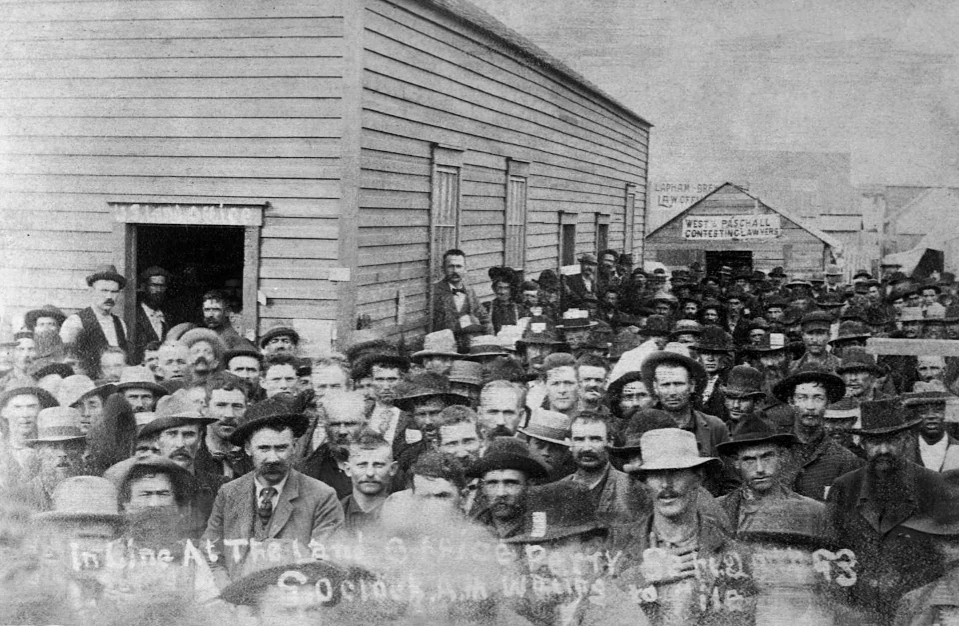 Homesteaders in Line at Land Office