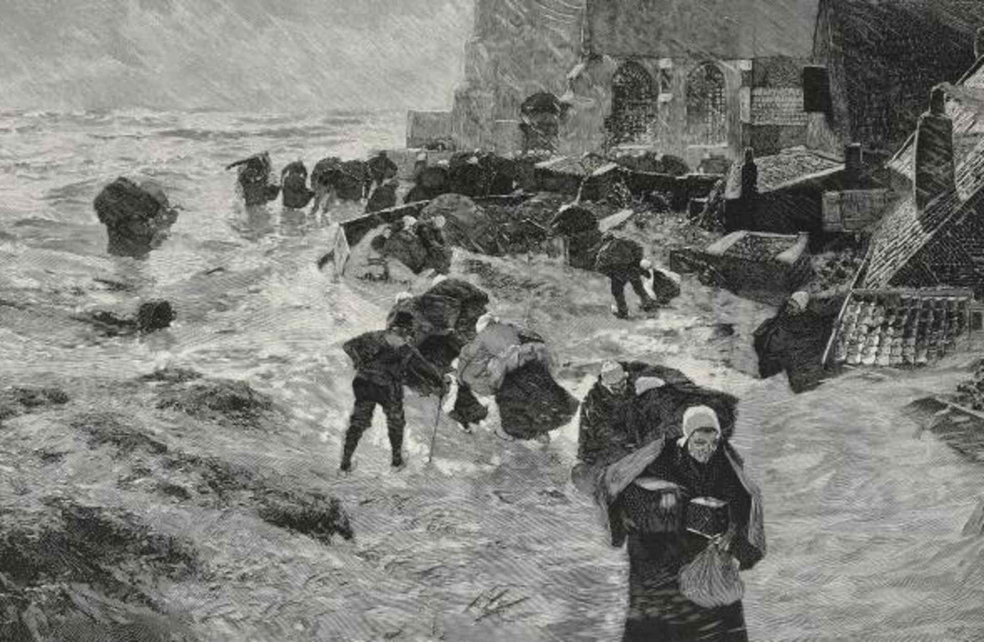 A flooded village in the Netherlands, painting by Hans von Bartels (1856-1913), woodcut by Richard Bong (1853-1935). (Credit:De Agostini /Biblioteca Ambrosiana/Getty Images)