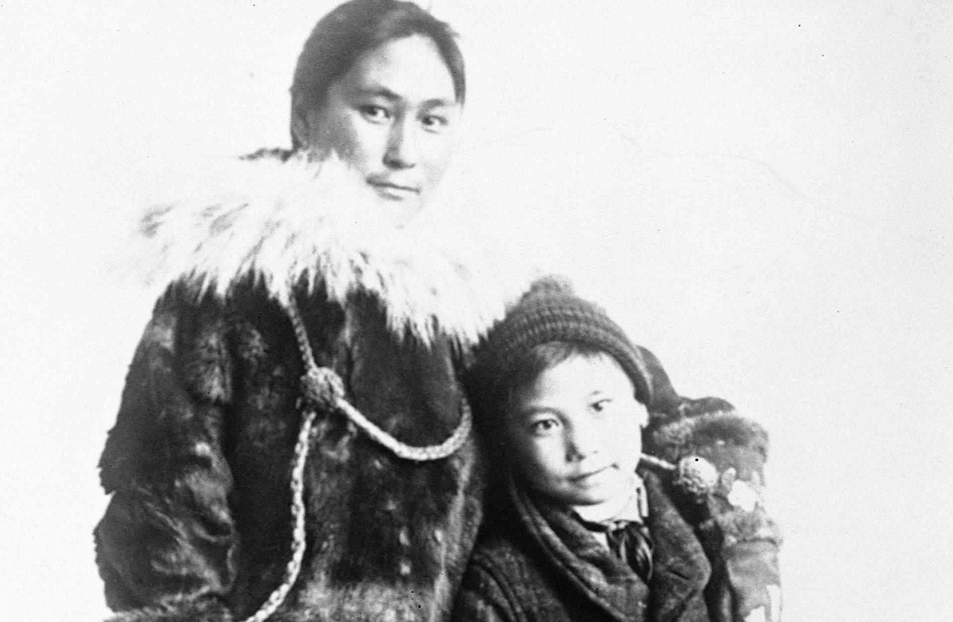 Sole survivor of the Wrangel Island tragedy, Ada Blackjack, with her son in Seattle, November 17, 1923.