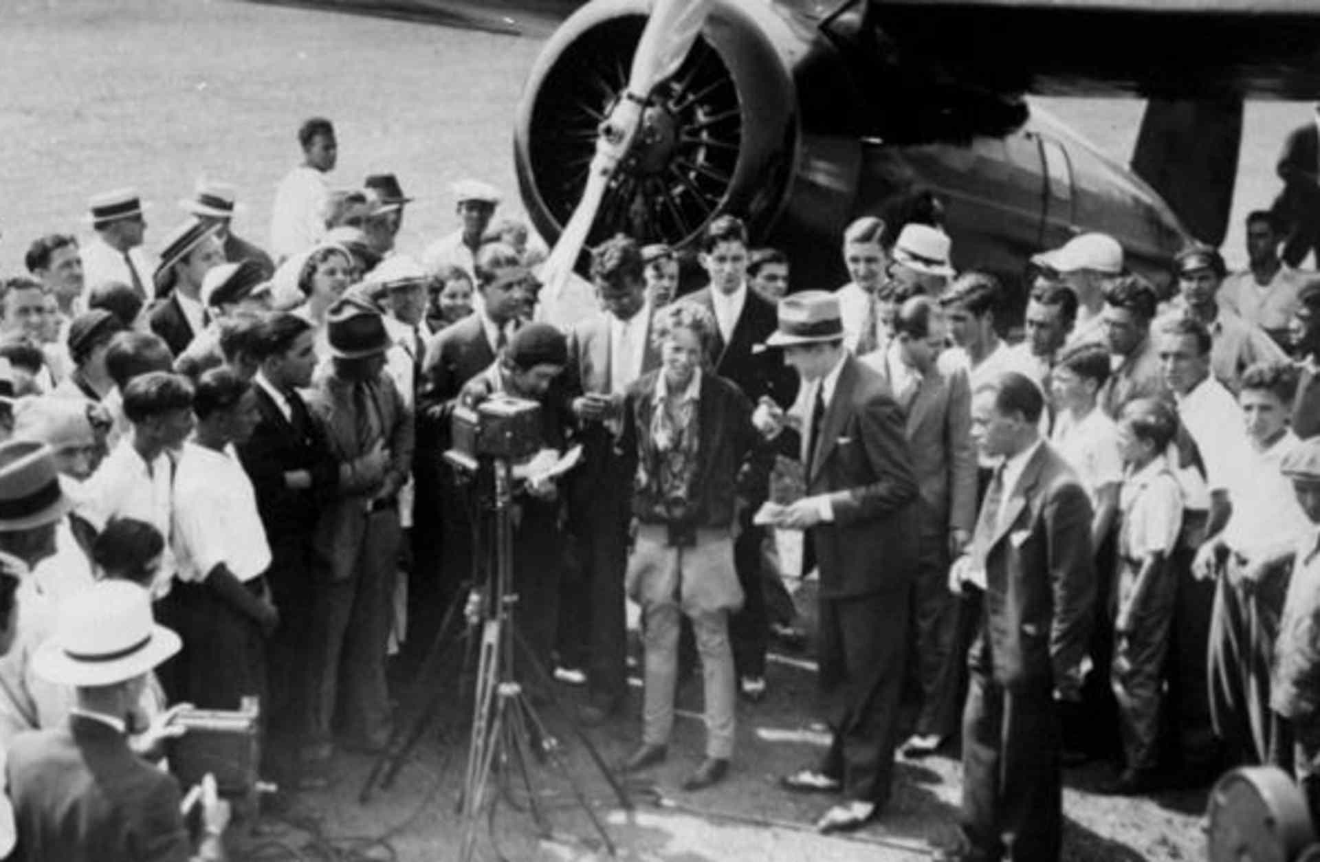 Amelia Earhart as she arrived at Newark Airport after setting the record for non-stop flight for women.  (Credit: Joe Petrella/NY Daily News Archive via Getty Images)