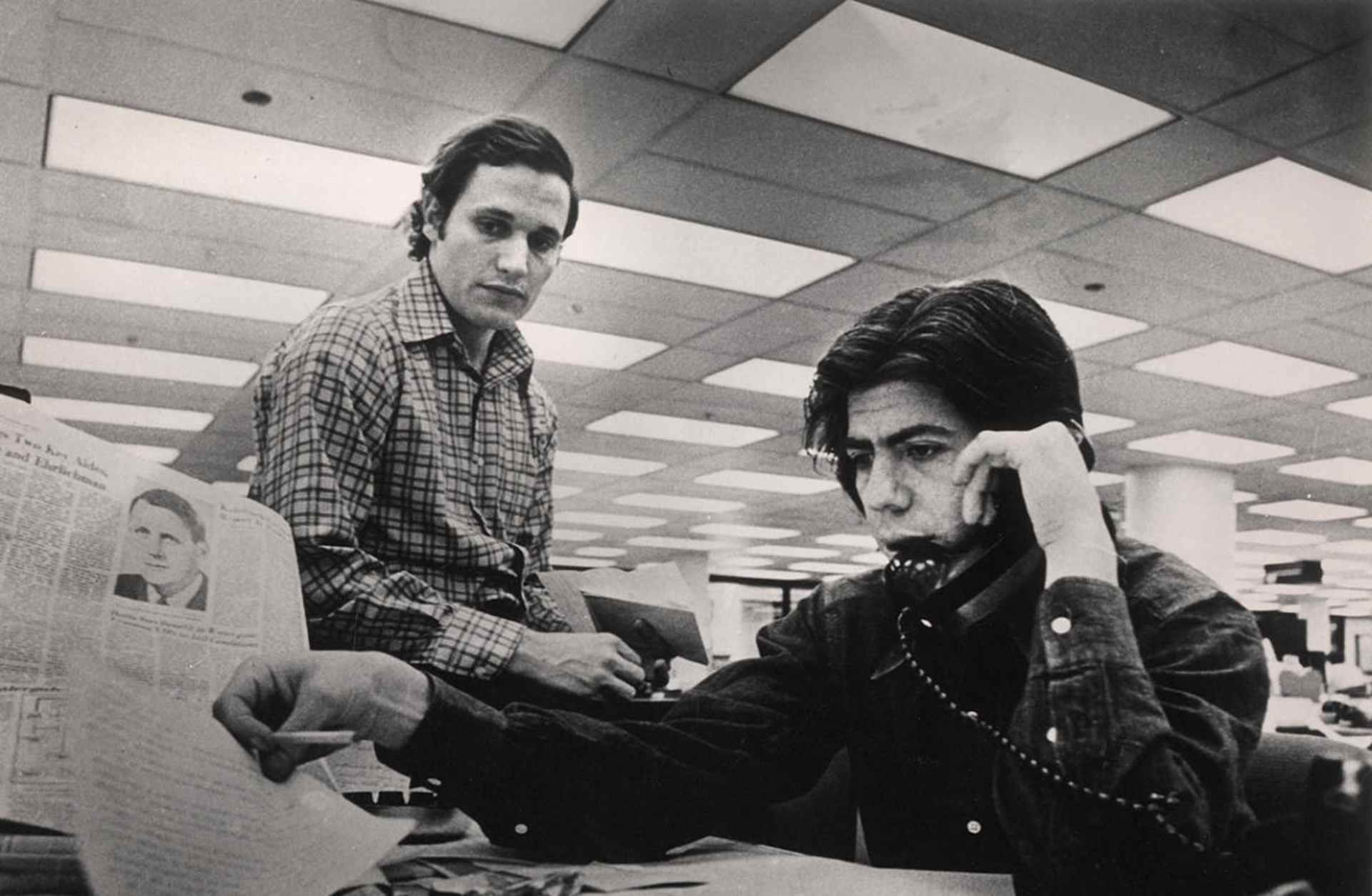 Bob Woodward (left) and Carl Bernstein in the Washington Post newsroom. (Credit: Ken Feil/The Washington Post/Getty Images)