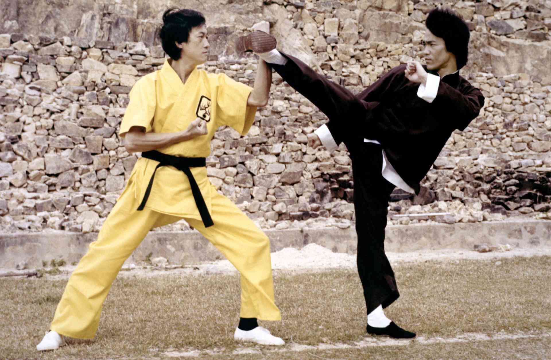 Bruce Lee, right, on the set of Enter the Dragon.