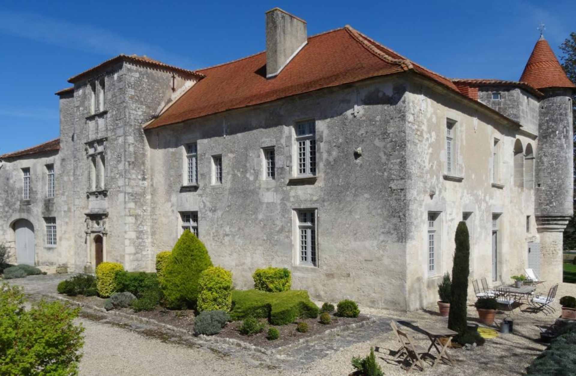 Château in Southern Charente, Angouleme.  ASKING PRICE: €1.54 million ($1.82 million). TEMPLAR CONNECTION: Built by the order during the 13th century as a commanderie, or estate under the control of a commander of a military order.  SELLING POINTS NOW: Small hilltop village location, 9 bedrooms, an architectural blend of Roman and Renaissance styles, a scullery, and a church and refectory on the property. (Photo courtesy of Maxwell-Baynes)