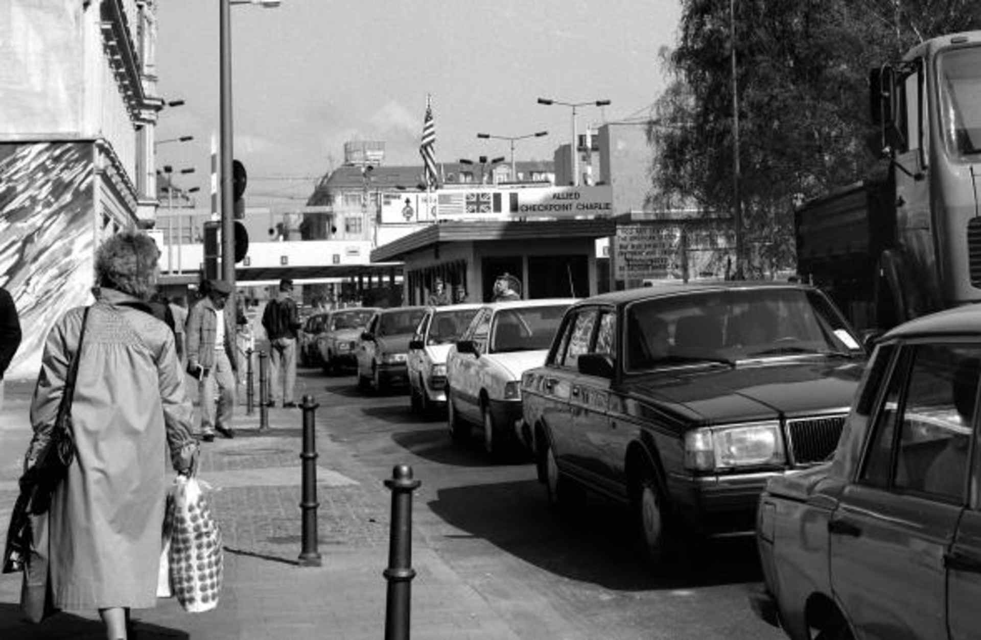 Checkpoint Charlie, the crossing point between West Berlin and East Berlin, April 1990.