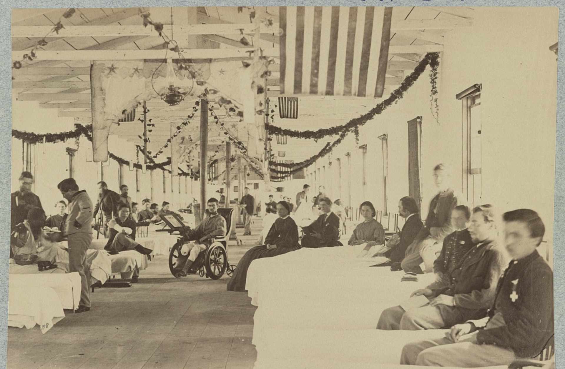 Patient in wheelchair at Armory Square Hospital in Washington, D.C., circa 1865.