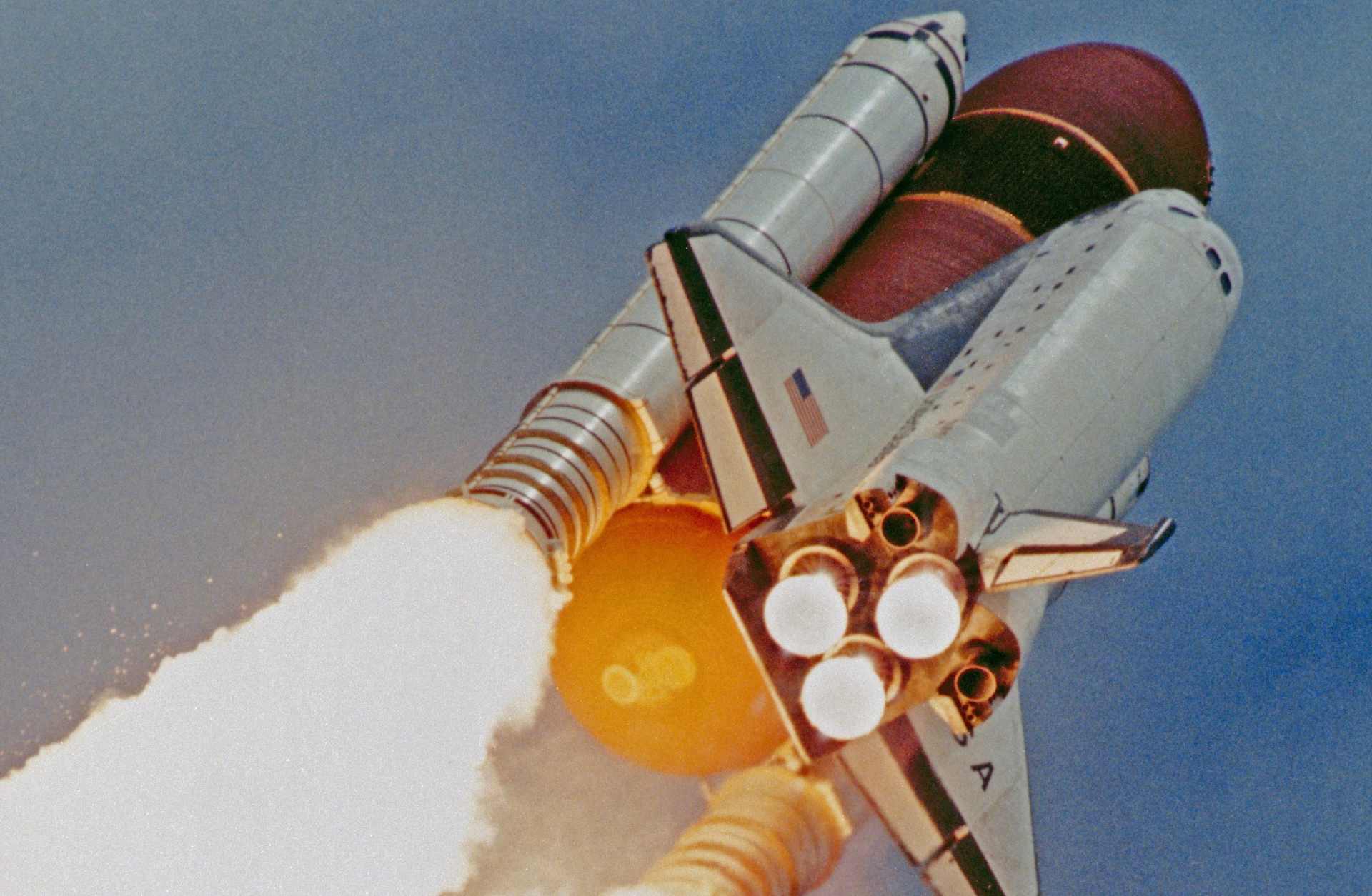 The space shuttle Columbia, with a seven-member crew aboard, soars toward a nine-day mission devoted to life sciences research.