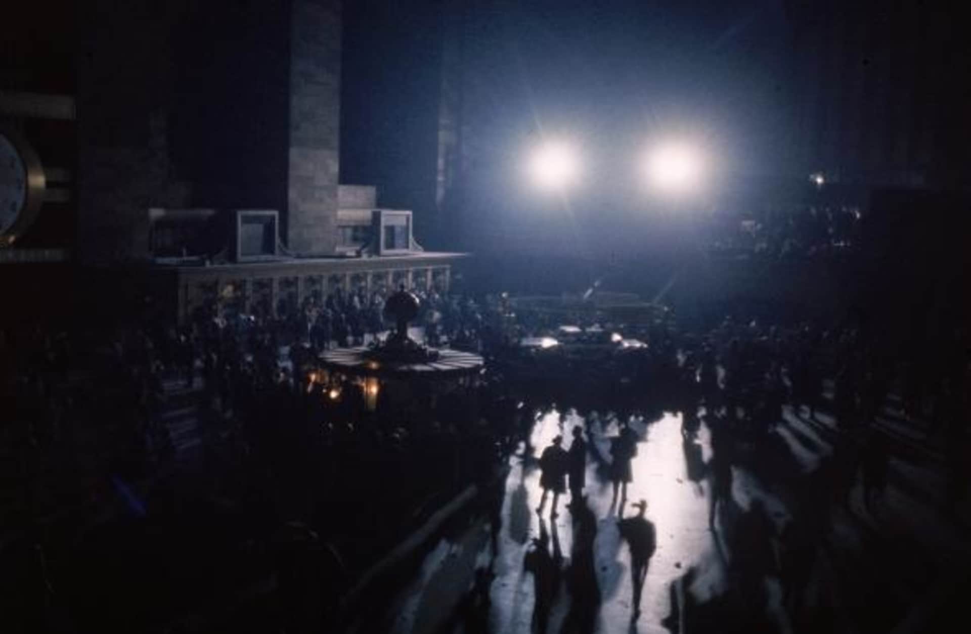 Commuters walk through Grand Central Station, lit only by flood lights. (Credit: Ted Russell/The LIFE Images Collection/Getty Images)