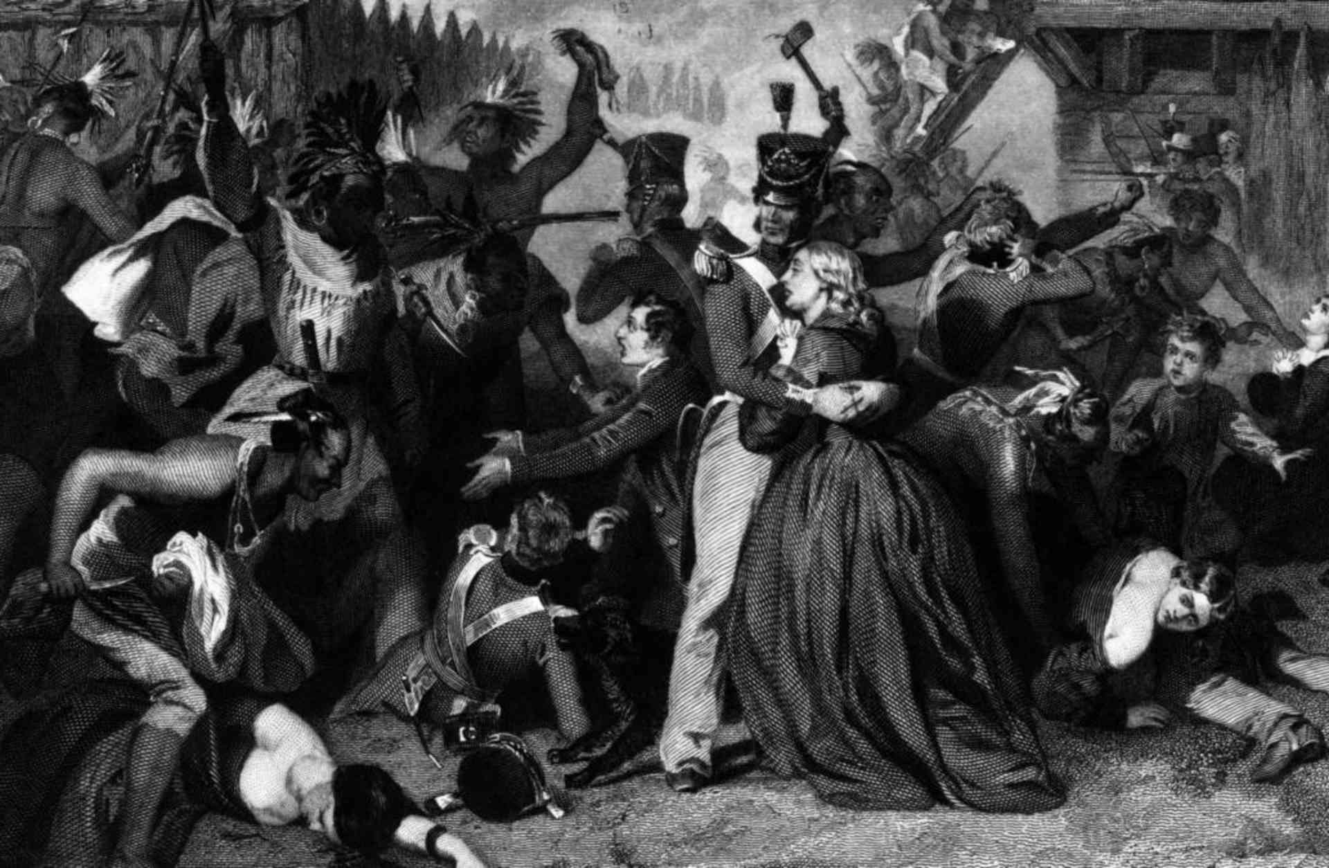 Creek Indians and inhabitants of Fort Mims, Alabama, during the Creek War, 1813.
