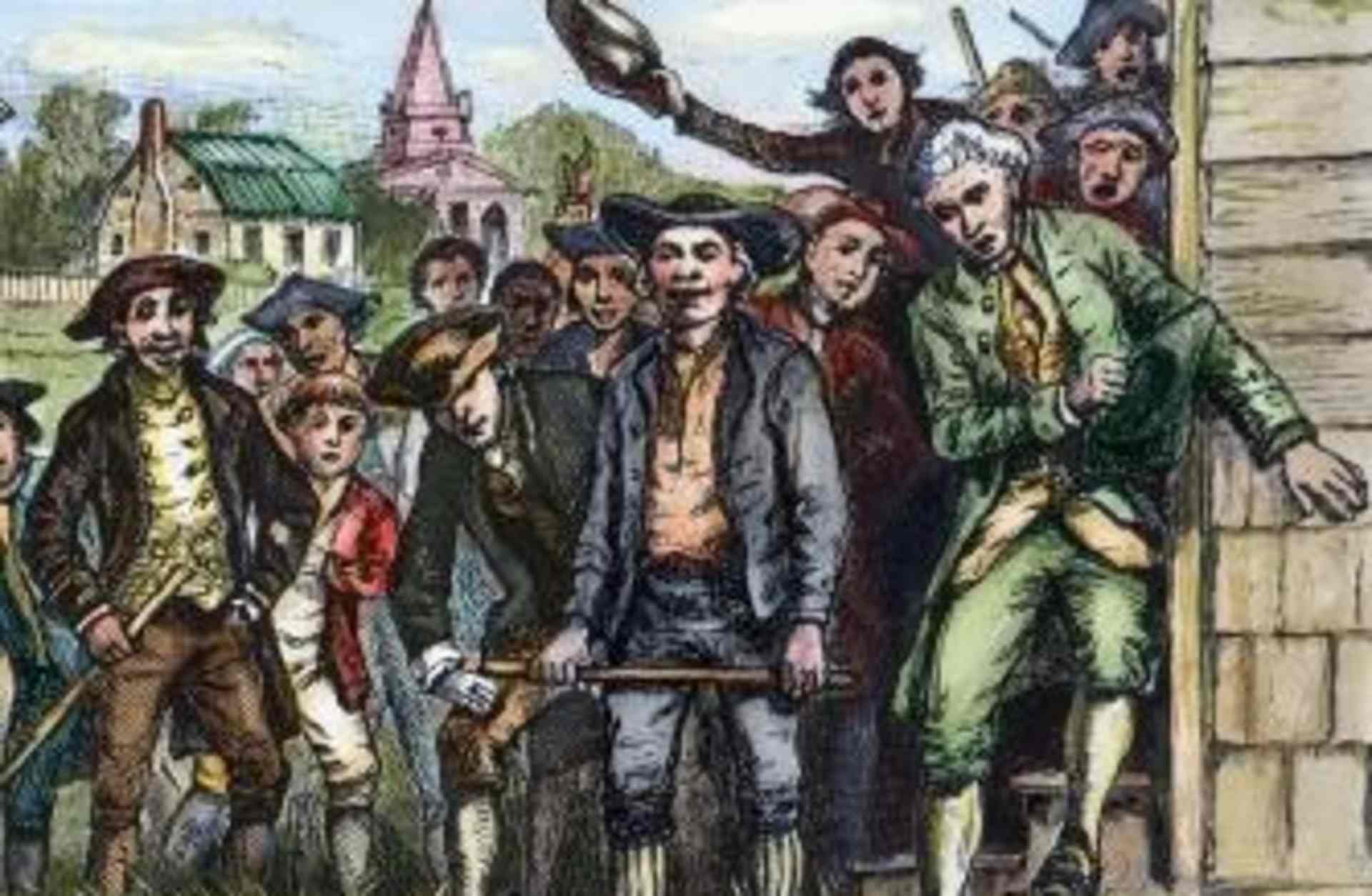 Engraving depicting a brawl between a Massachusetts government supporter and a rebel during Shays's Rebellion.
