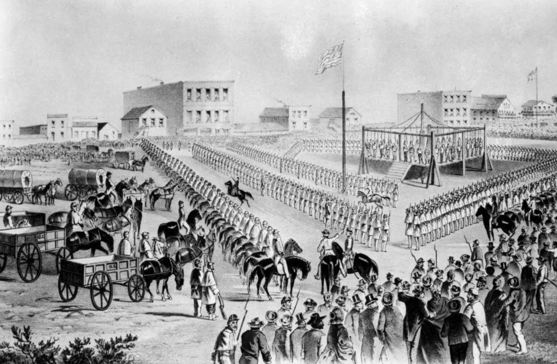 Execution of Dakota Sioux Indians in Mankato, Minnesota, 1862.