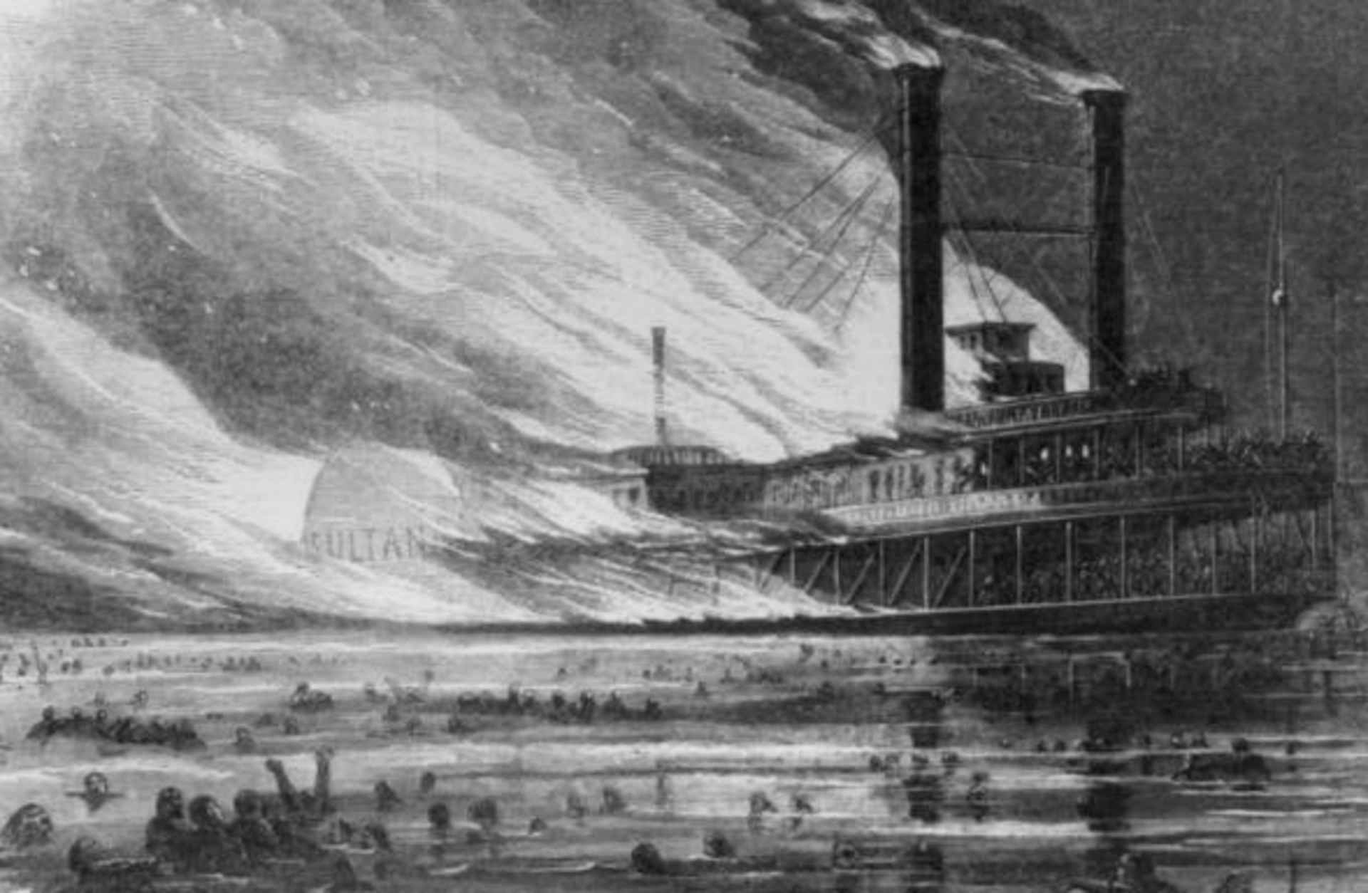 Explosion of the Sultana, April 28, 1865. (Credit: The Library of Congress)