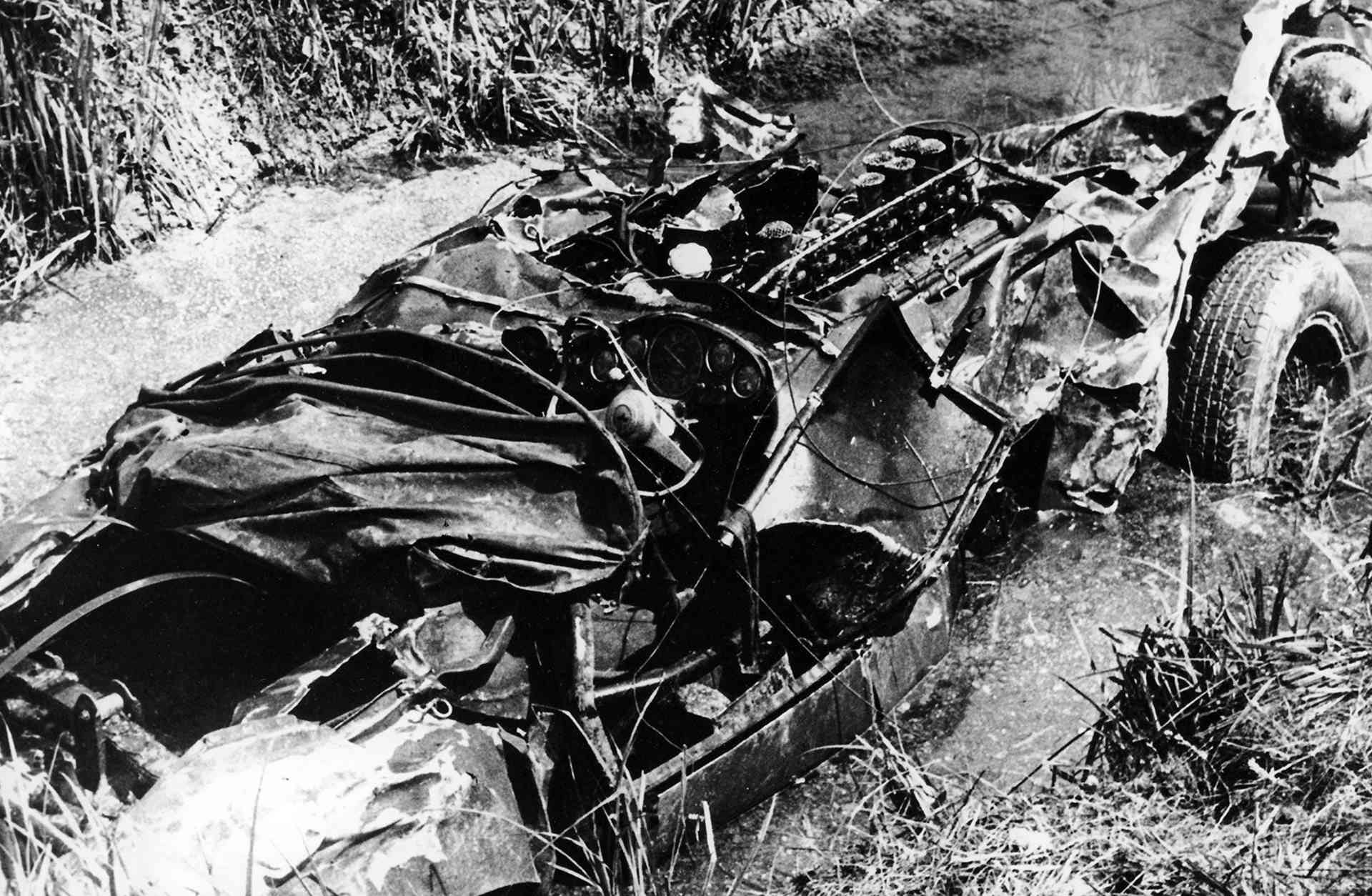 Crash during 1957 Mille Miglia race.
