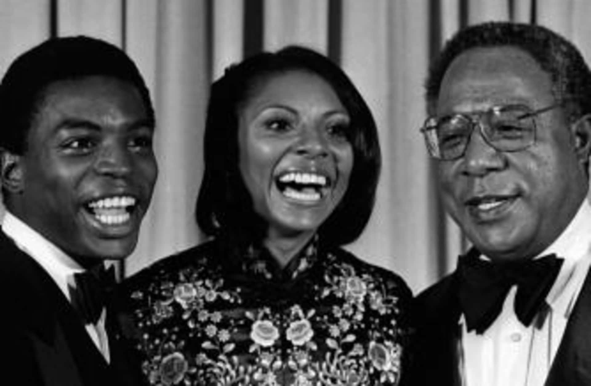 From left to right, LeVar Burton, Leslie Uggams and Alex Haley attend 33rd Annual Primetime Emmy Awards in California. (Credit: Ron Galella, Ltd./WireImage/Getty Images)