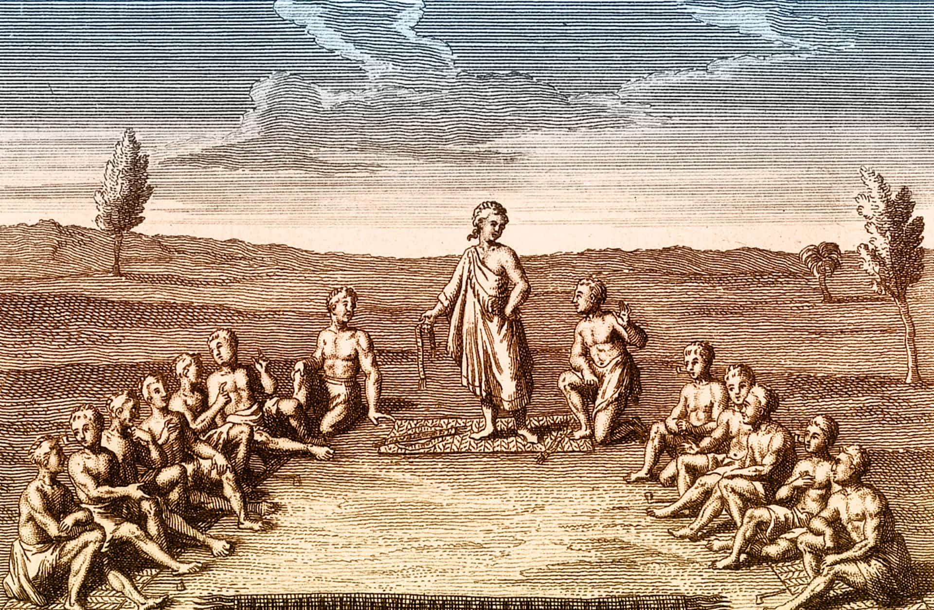 The Five Nation Confederacy. Engraving from Pere Joseph Francois Lafitau, "Moeurs des sauvages ameriquains." Paris, 1724.