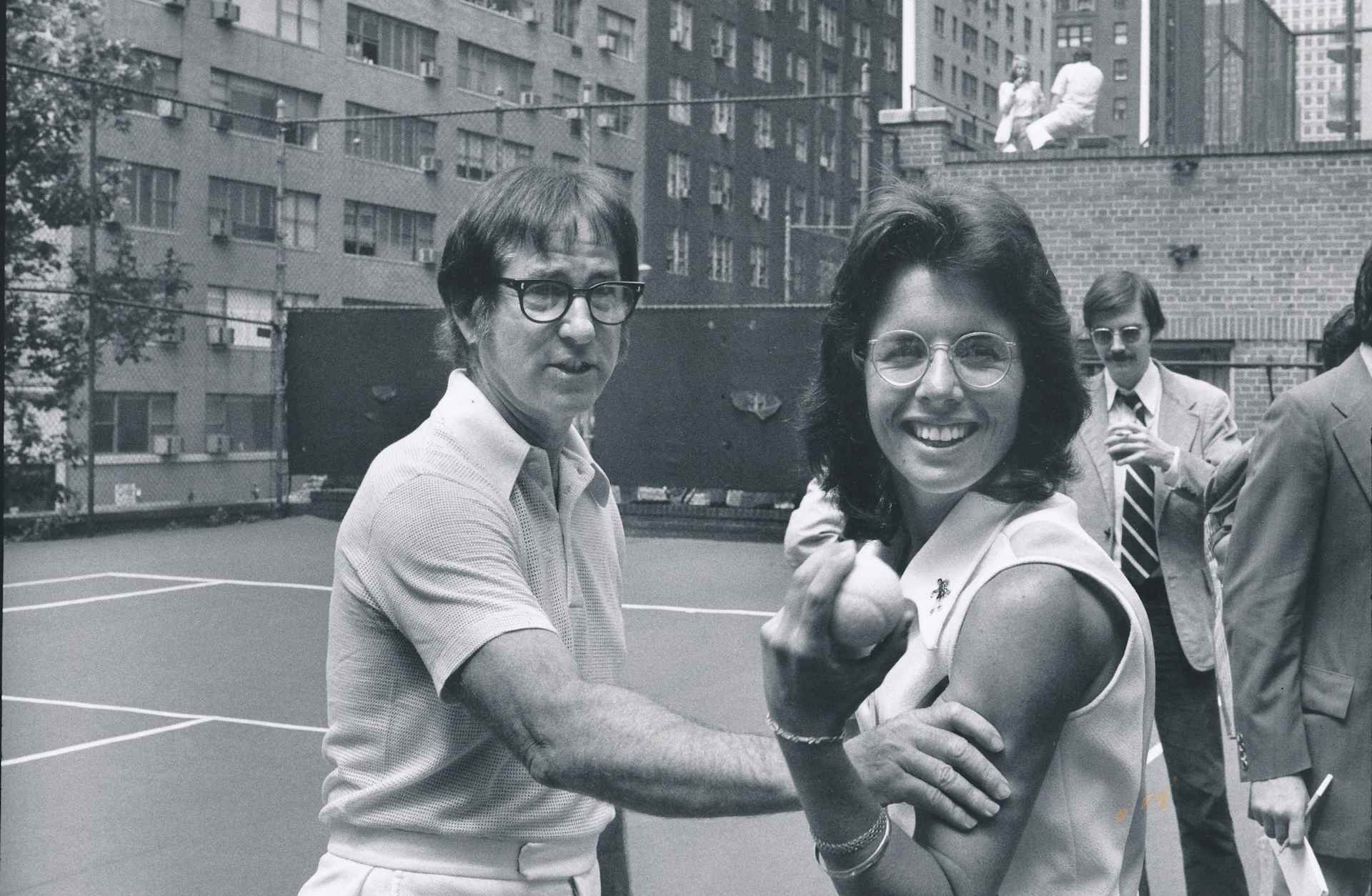 Bobby Riggs (L) and Billie Jean King during the "Battle of the Sexes"