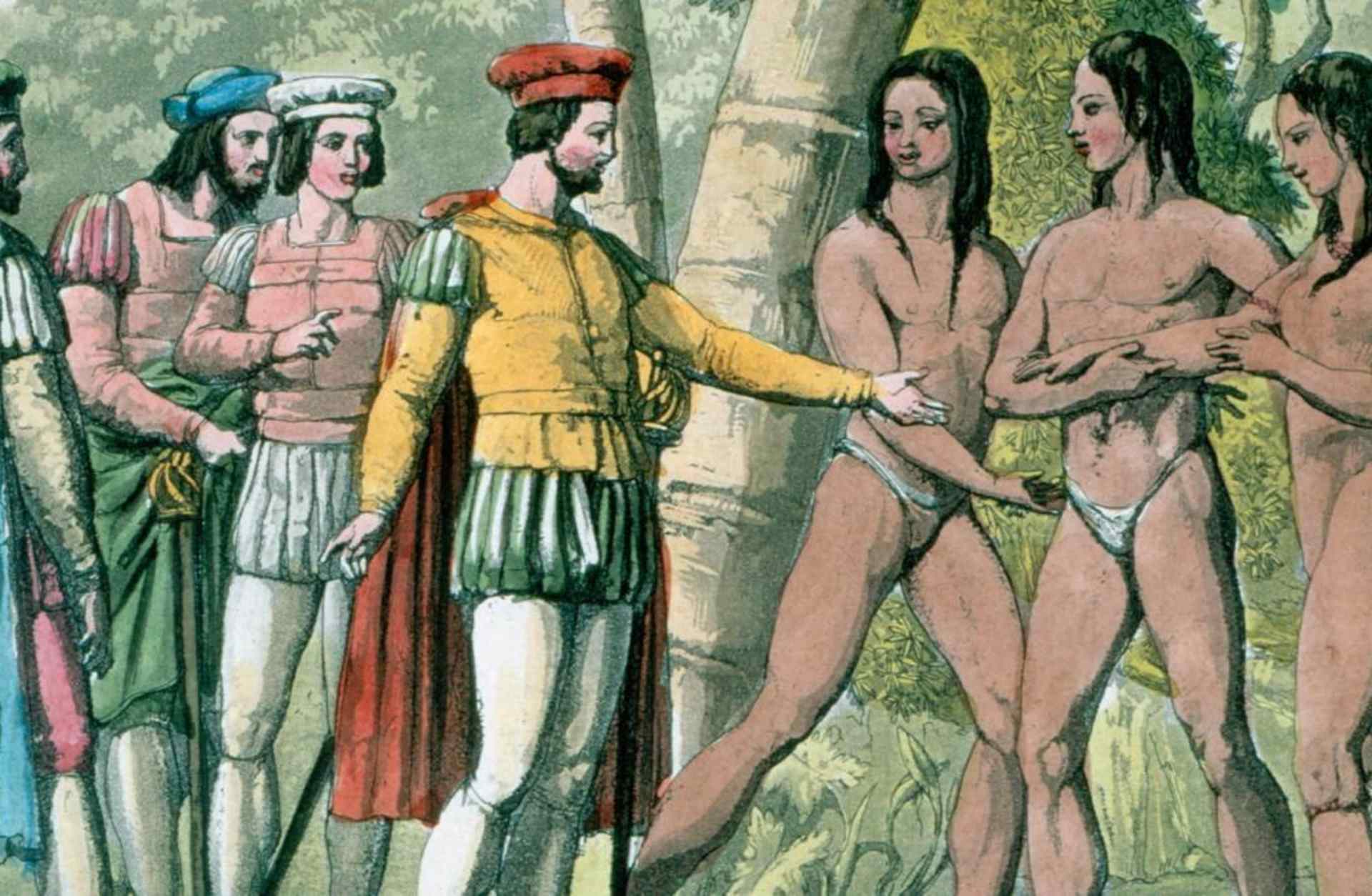Hernando Cortez, Spanish conquistador who conquered Mexico, making contact with native Mexicans. (Credit: Universal History Archive/Getty Images)