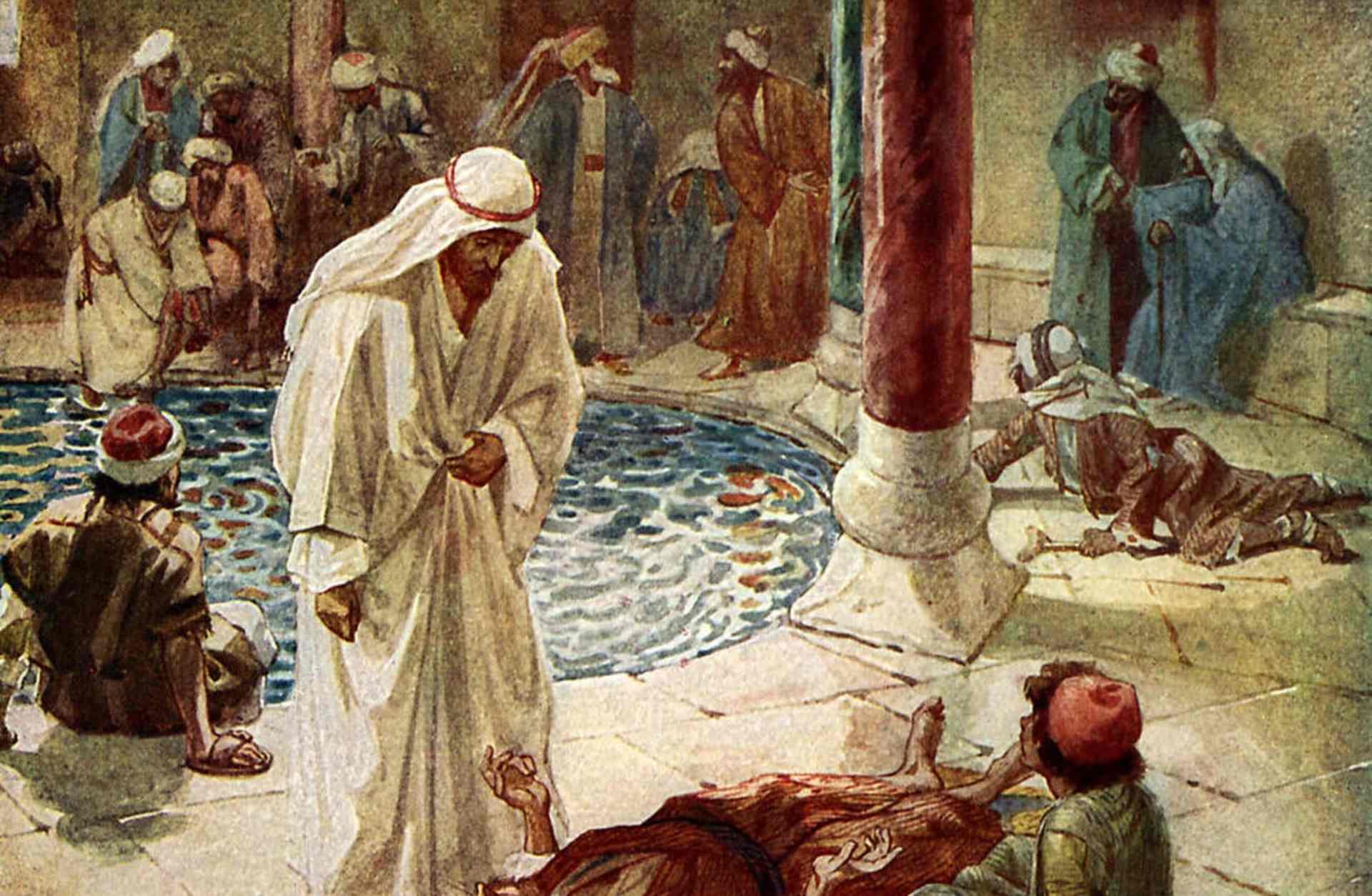 Jesus cures a sick man who is unable to reach the pool at Bethesda, which contains healing waters. (Credit: Culture Club/Getty Images)