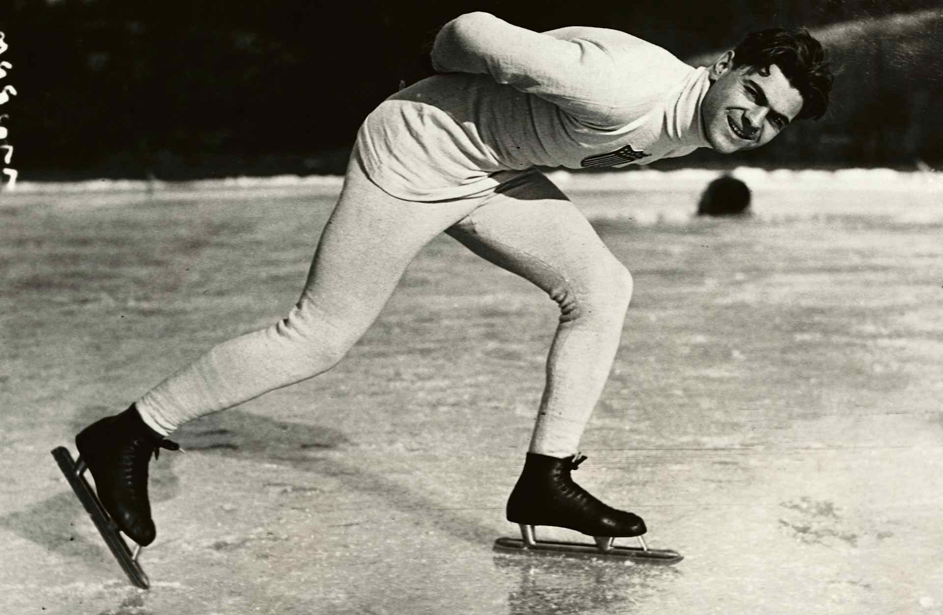 Charles Jewtraw (USA) became the first American to win a gold medal in Winter Olympic competition when he sped to victory in the 500 meter speedskating event in Chamonix, France, 1924 Olympics, with a time of 44 seconds. He is also the world's record holder for the 100 yard skate - 9 2/5 seconds. (Photo by George Rinhart/Corbis via Getty Images)