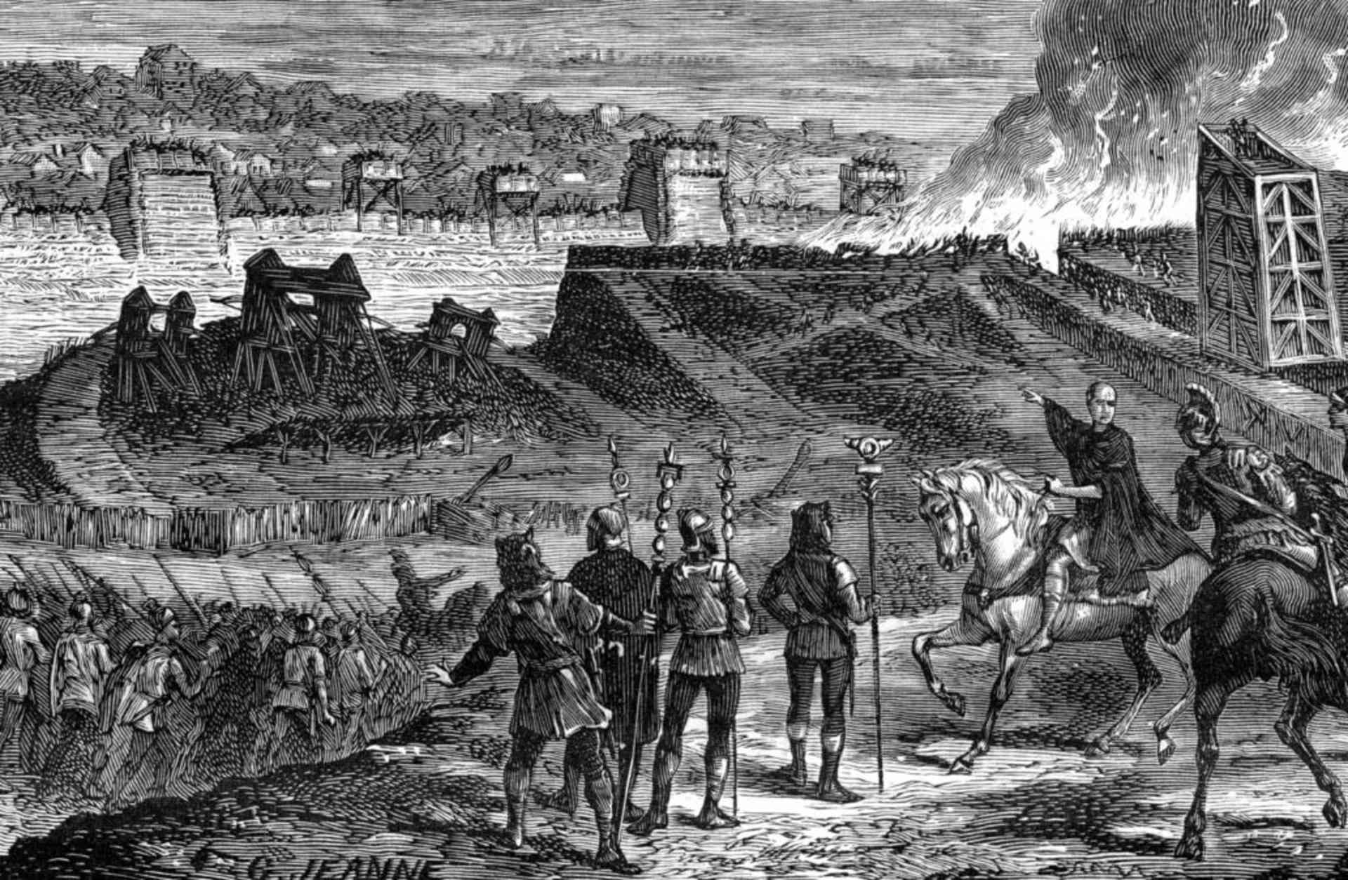 Julius Caesar laying siege to Alesia, Gaul, 52 BC. (Credit: The Print Collector/Print Collector/Getty Images)