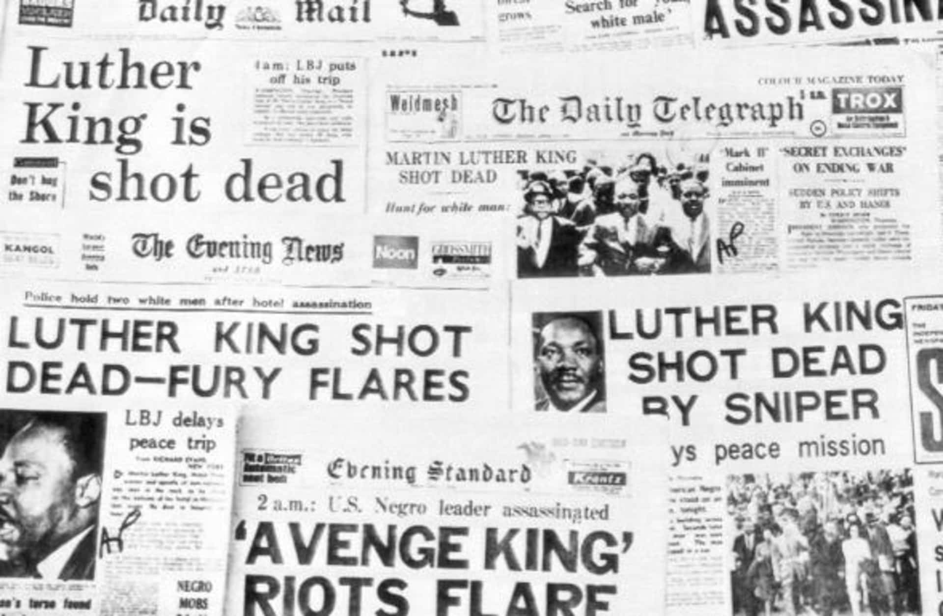 Morning headlines of the assassination of Martin Luther King, April 5, 1968. (Credit: AP Photo)