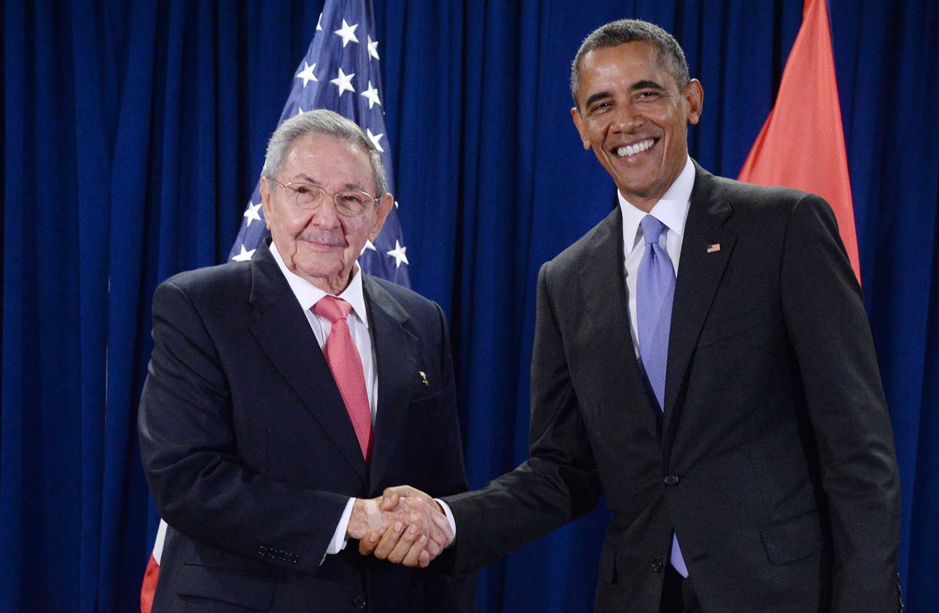 U.S. President Barack Obama and President Raul Castro of Cuba shake hands during a bilateral meeting at the United Nations Headquarters on September 29, 2015 in New York City.