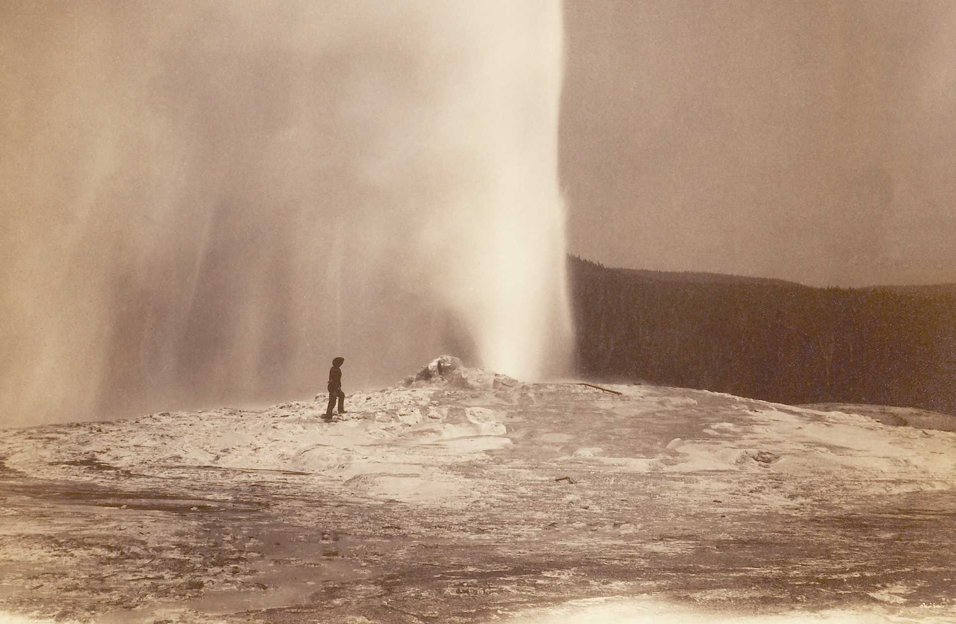 Old Faithful, as photographed by William Henry Jackson (1843-1942); albumen print, 1870.