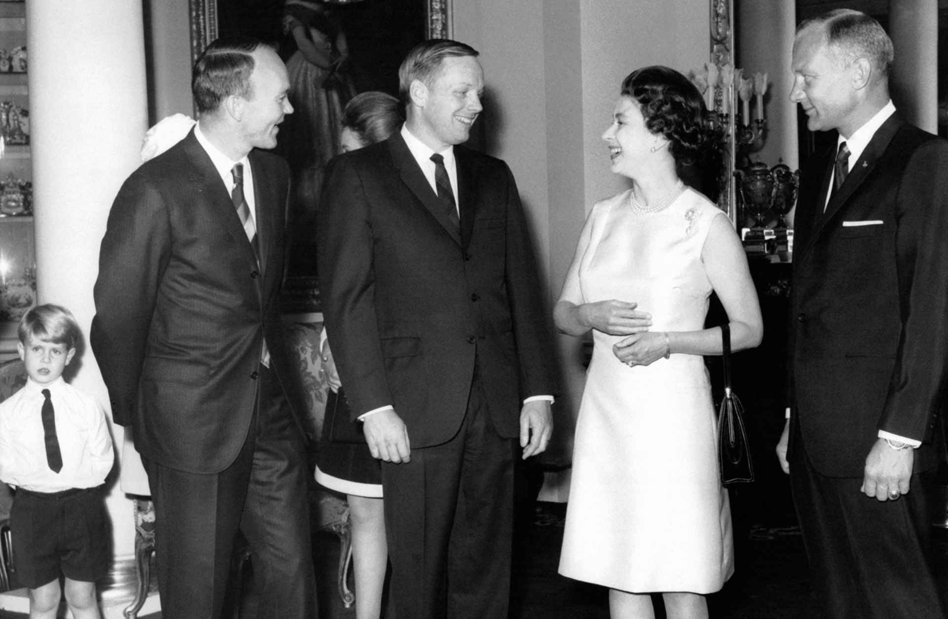 Queen Elizabeth with the astronauts of Apollo 11