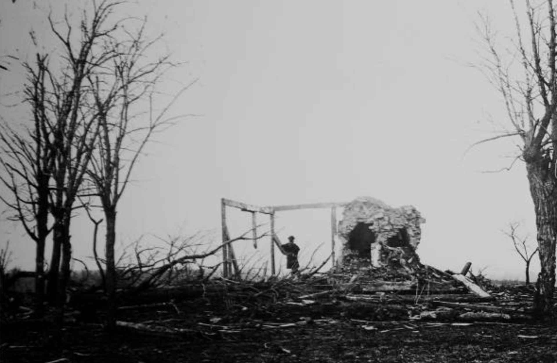 Solitary figure standing amidst ruins of the Henry House, destroyed by Union artillery during Battle of First Manassas, also known as the First Battle of Bull Run.  (Credit: Mathew B. Brady/National Archives/The LIFE Picture Collection/Getty Images)