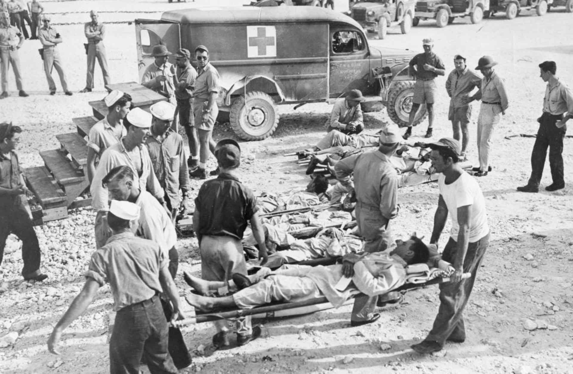 Survivors of USS Indianapolis en route to the hospital following their rescue