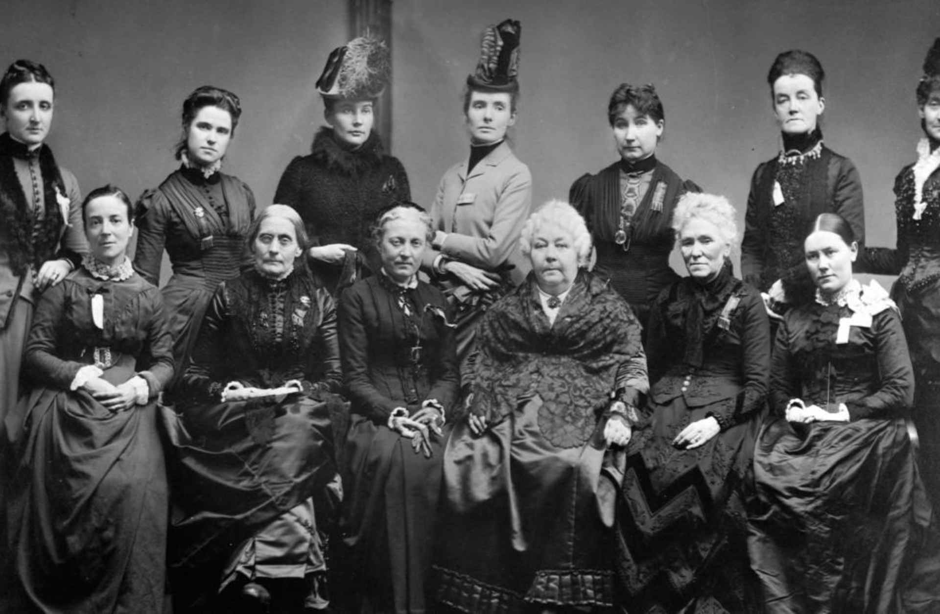 Susan B Anthony, front row and second from the left, with Elizabeth Cady Stanton, two seats over, with executive committee members from the International Council of Women. (Credit: Library of Congress/Corbis/VCG via Getty Images)