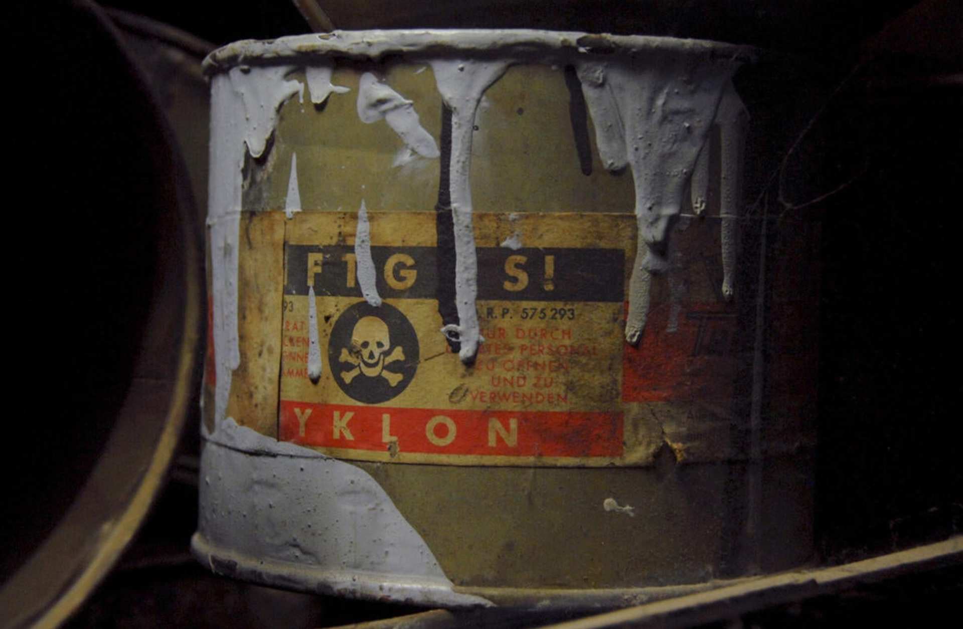 The deadly cyanide-based pesticide Zyklon B used in the gas chambers of the Holocaust concentration camps. (Credit: Sebastien ORTOLA/REA/Redux)