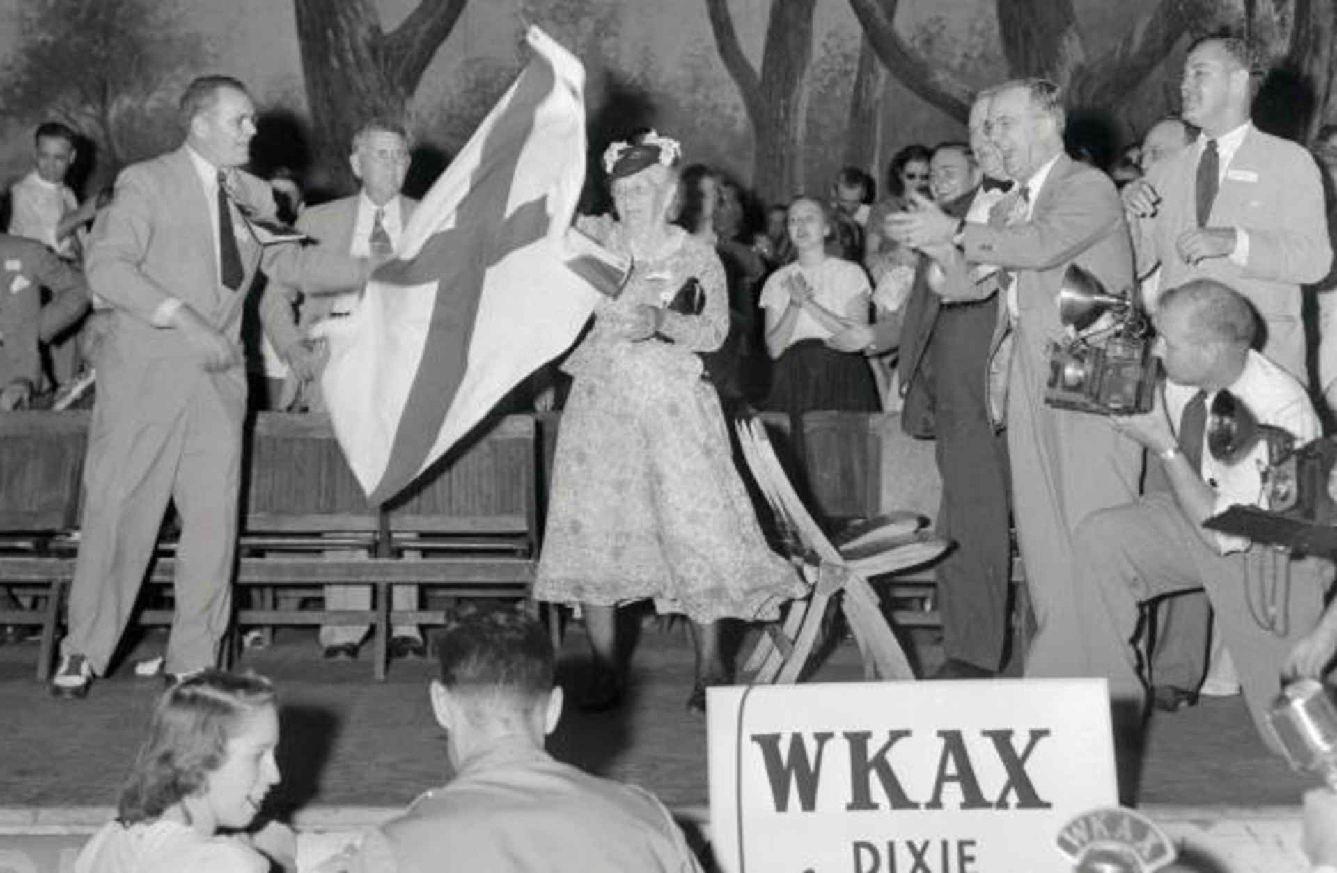 The Dixie Democrats seceding from the Democratic Party. The rump convention, called after the Democrats had attached President Truman's civil rights program to the party platform, placed Governor Strom Thurmond of South Carolina and Governor Fielding L. Wright of Mississippi in nomination. (Credit: Bettmann/Getty Images)