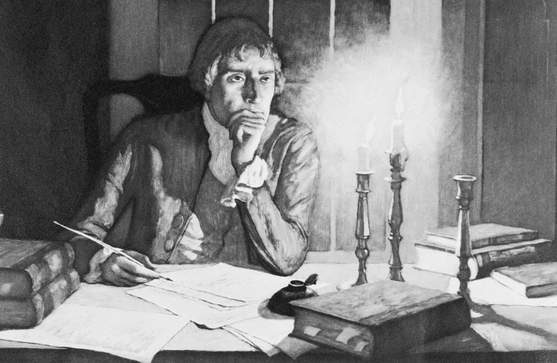 Thomas Jefferson drafting Declaration of Independence.