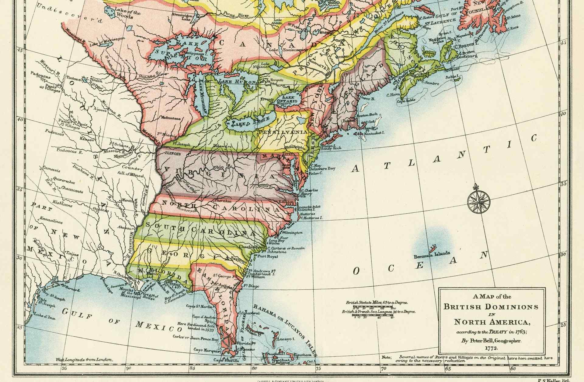 Treaty of Paris, Map of the United States, 1763