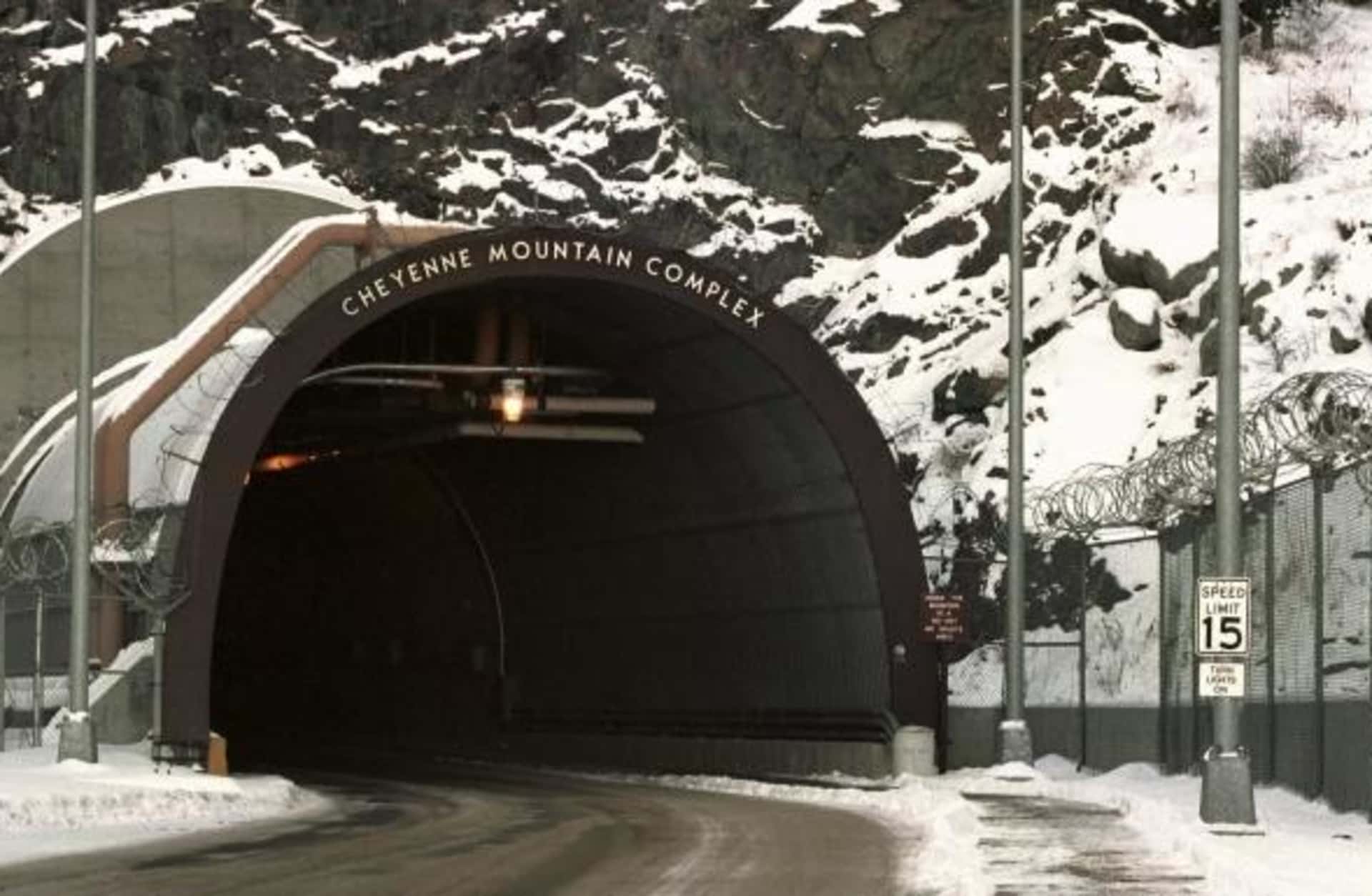 Tunnel gateway into Cheyenne Mountain (NORAD) near Colorado Springs. (Credit: Ulrich Baumgarten via Getty Images)