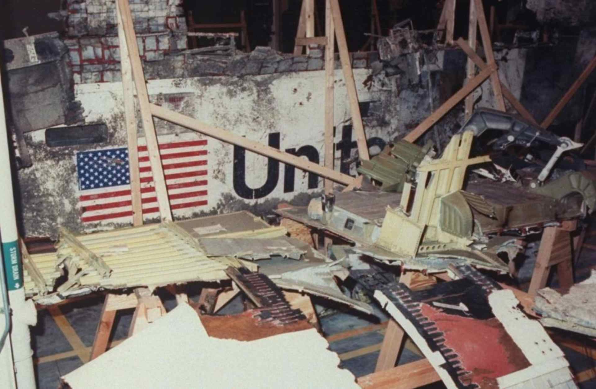 Wreckage from the Challenger being studied in the Logistics Facility at Kennedy Space Center