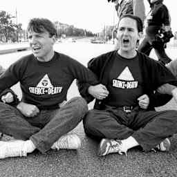 AIDS activist group ACT UP (AIDS Coalition to Unleash Power) protest at the headquarters of the Food and Drug Administration on October 11, 1988 in Rockville, Maryland.