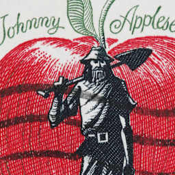 Johnny Appleseed on a postage stamp.