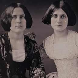 Portrait of Kate and Maggie Fox, Spirit Mediums from Rochester, New York. Along the bottom edge of the daguerreotype "Kate and Maggie Fox, Rochester Mediums, T.M. Easterly Daguerrean" is inscribed.