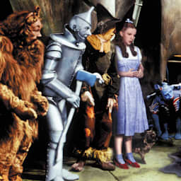Actors Bert Lahr, Jack Haley, Ray Bolge, Judy Garland and Margaret Hamilton in a scene from the film 'The Wizard of Oz', 1939. Hamilton suffered severe burns during filming.