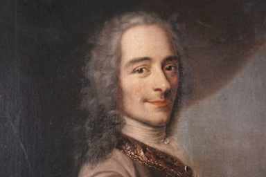 Portrait of Francois Marie Arouet called Voltaire (1694-1778) holding a copy of "The Henriade". Painting after Maurice Quentin Delatour called Quentin De La Tour or Quentin De Latour (1704-1788), 1728. 0,62 x 0,5 m. Castle Museum, Versailles, France (Photo by Leemage/Corbis via Getty Images)