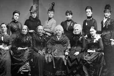 Susan B Anthony, front row and second from the left, with Elizabeth Cady Stanton, two seats over, with executive committee members from the International Council of Women. (Credit: Library of Congress/Corbis/VCG via Getty Images)