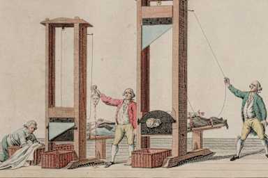 Depiction of the guillotine at Paris, 1791-1792. Found in the Collection of Bibliothèque Nationale de France. Artist Anonymous.