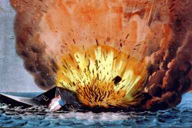 Destruction of CSS Virginia during the Civil War's Battle of Hampton Roads, March 8-9, 1862
