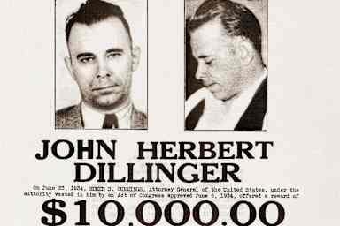 A John Dillinger wanted poster. - stock photo