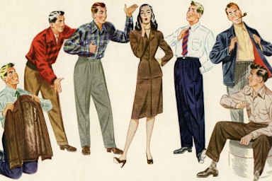 Vintage illustration of a woman choosing between a group of male suitors, 1946. (Credit: GraphicaArtis/Getty Images)