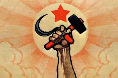 The symbols of the USSR and communism: the hammer and sickle. (Credit: Fototeca Gilardi/Getty Images)